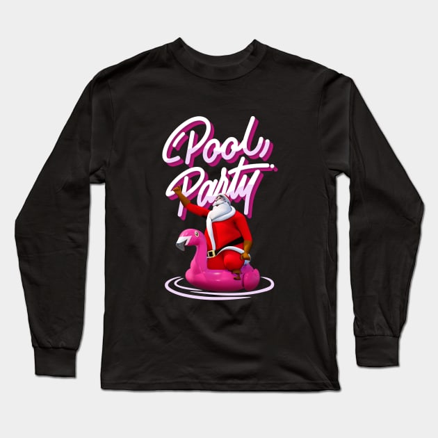 Christmas Santa Claus Flamingo Float Pool Party Gift Long Sleeve T-Shirt by MarkusShirts